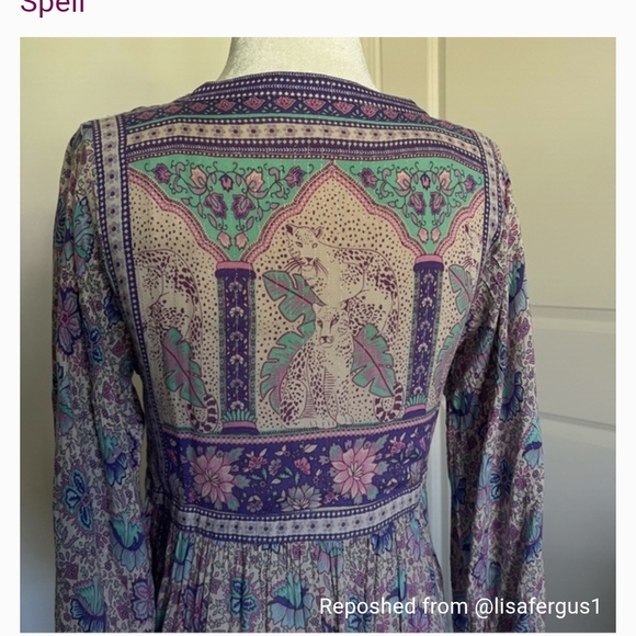 Spell Long Sleeve Dress in Purple and Cream - Picture 3 of 3